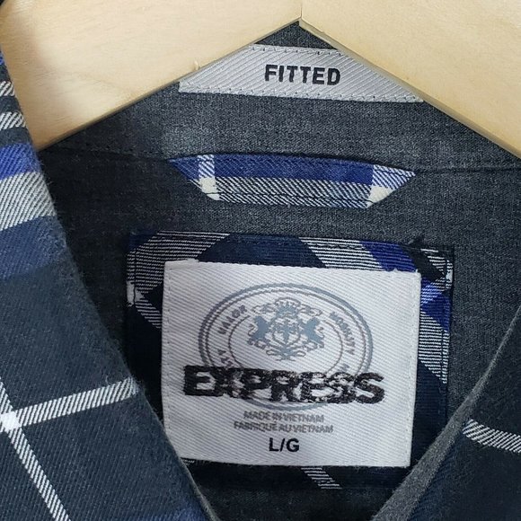 Express Fitted Plaid Pearl Snap Long Sleeve Shirt - Picture 7 of 8